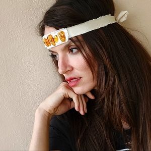 Baltic Amber Natural Stones Raw Nugget Upcycled Necklace Textile Boho Head band